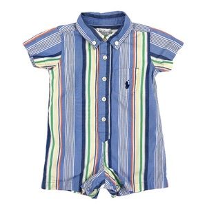 Ralph Lauren One Piece Shortall Romper Blue Stripes Size 3 Months